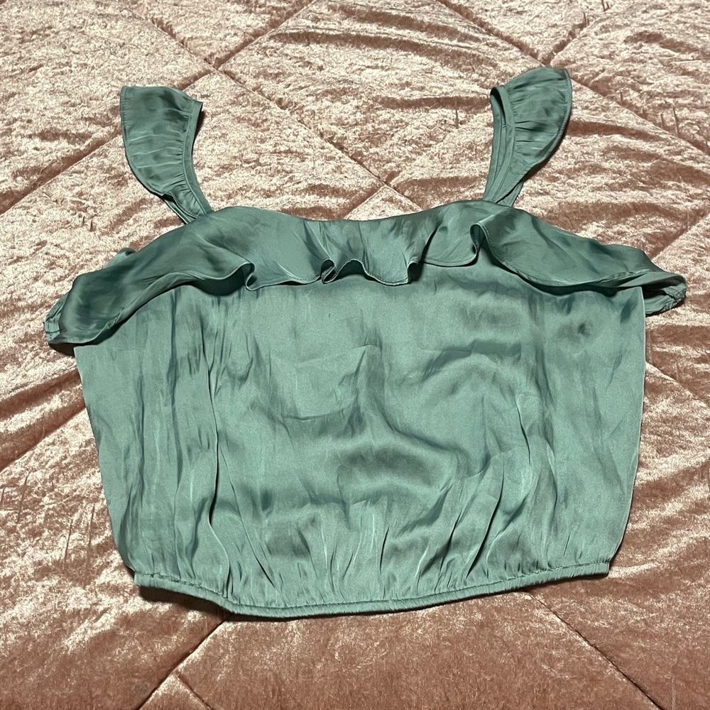 Astr Teal Ruffle Crop Top